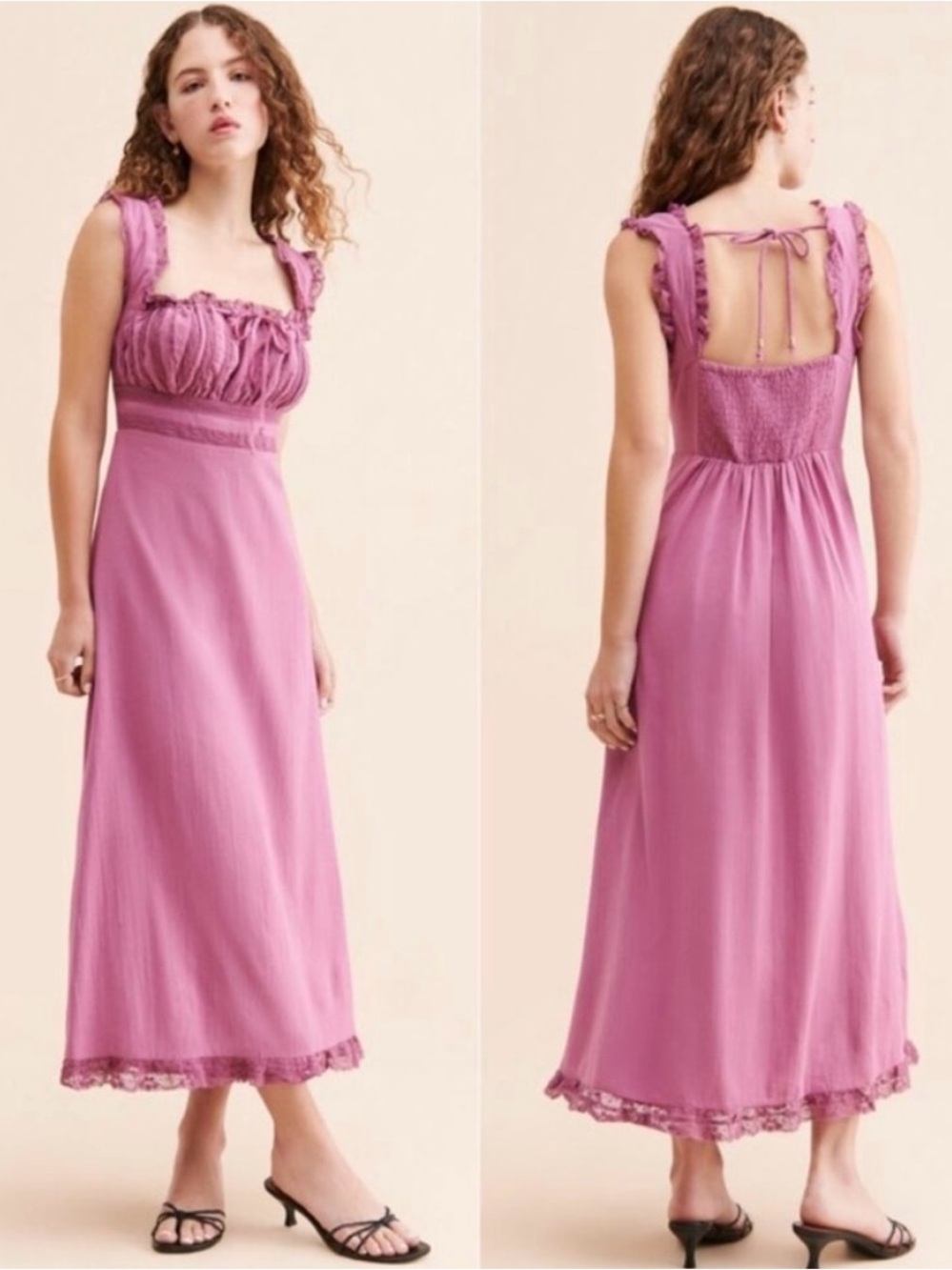 Free People Moon Eyes Midi Dress Pink Lace cotton feminine dress